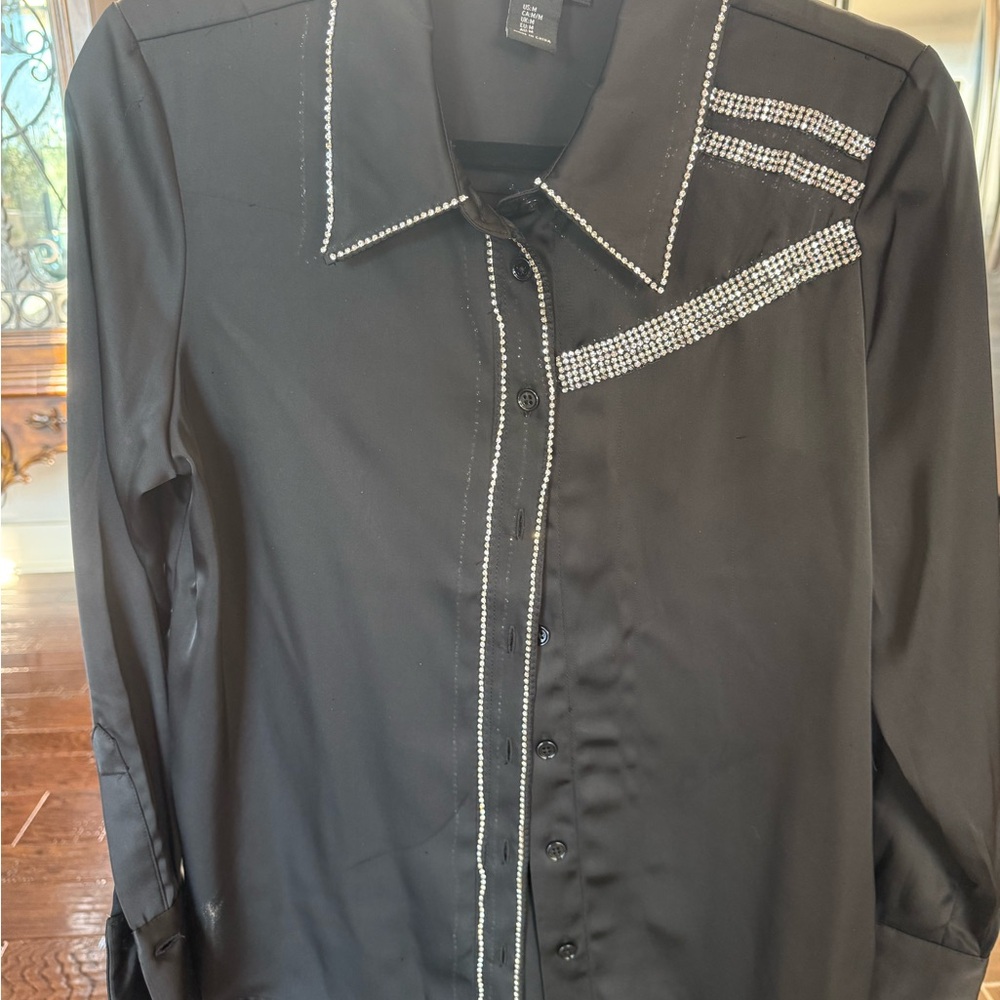Rachel Zoe Black Women’s Dress Shirt with Silver Accents